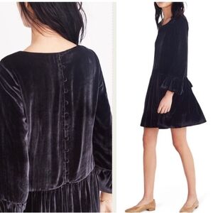 Madewell Black Button Back Velvet Mini Dress drop waist